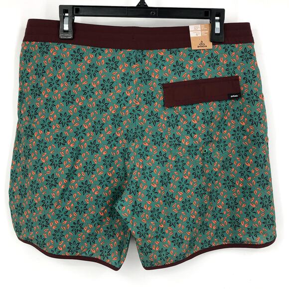 PRANA Men's Vintage Boardshort Size 32 Green Cove Geo Floral 6" Inseam Swim NWT - Picture 7 of 9